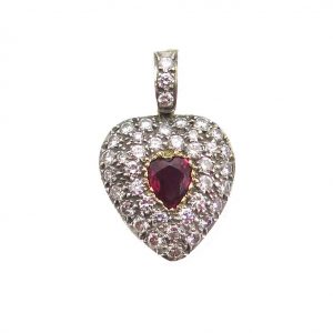 Antique Edwardian Heart Shaped Ruby and Diamond Locket Pendant