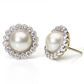 Pearl and Diamond Cluster Earrings