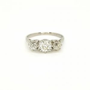 Old Cut Diamond Three Stone Ring in Platinum, 1.00ct Total