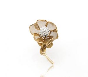 Cartier 2.25ct Diamond and Gold Articulated Rose Flower Brooch