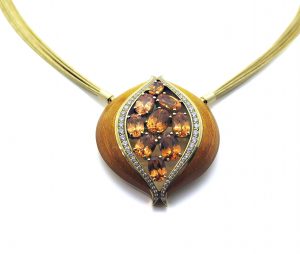 Mandarin Garnet and Diamond Enamel Pendant