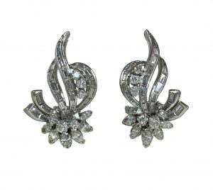 Vintage 3.25ct Diamond and Platinum Flower Spray Earrings