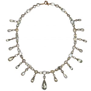 Antique Georgian Aquamarine and Pearl Fringe Riviere Necklace