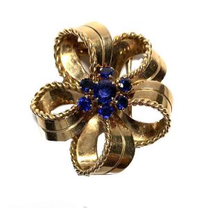 Vintage 1940’s Cartier Sapphire and Gold Bow Brooch