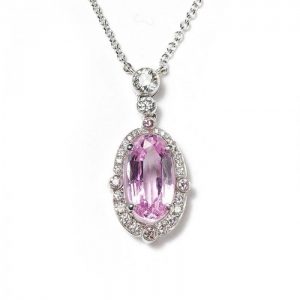 2.84ct Pink Topaz and Diamond Oval Cluster Pendant, in Platinum